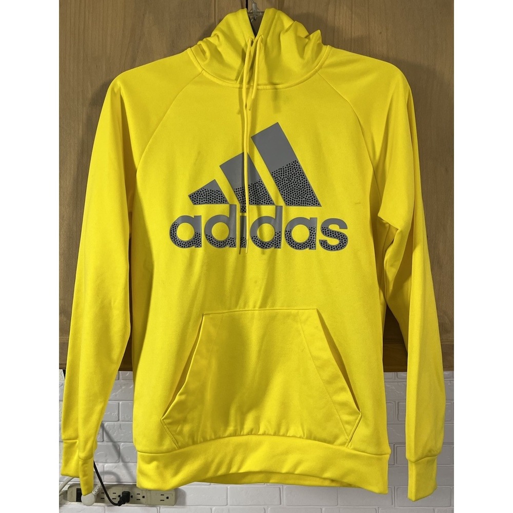 Adidas Hoodie Men's Size S Yellow‎ Logo Pullover Sweatshirt Athletic